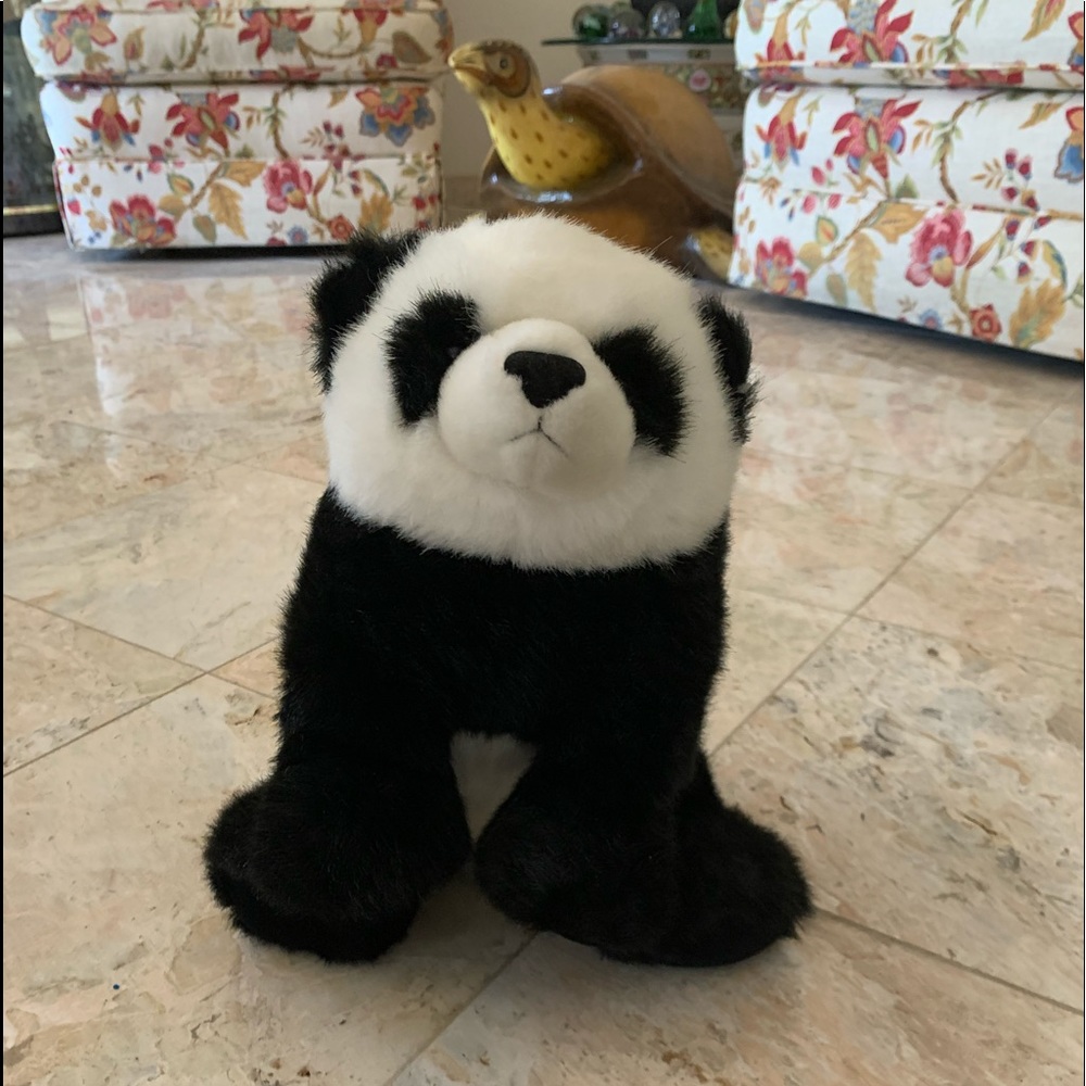 14" Aurora Lin Lin Panda Bear Cub Plush Stuffed Animal Black White Sitting Toy